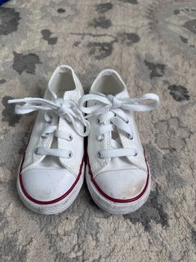 Converse Kids White Canvas Sneakers with Red Stripe